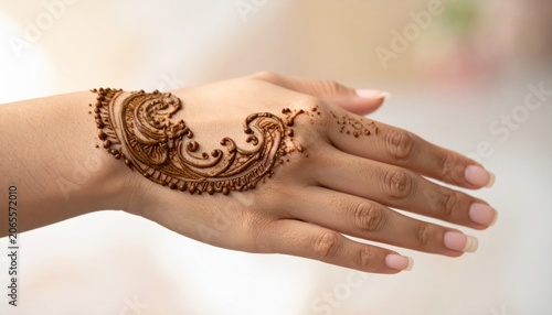 Intricate Henna Paste Design Adorning a Hand with Ornate Patterns and Natural Brown Tones