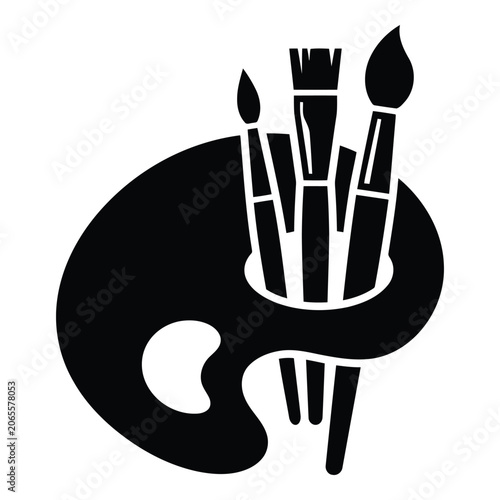 Black and white paintbrushes in a palette icon