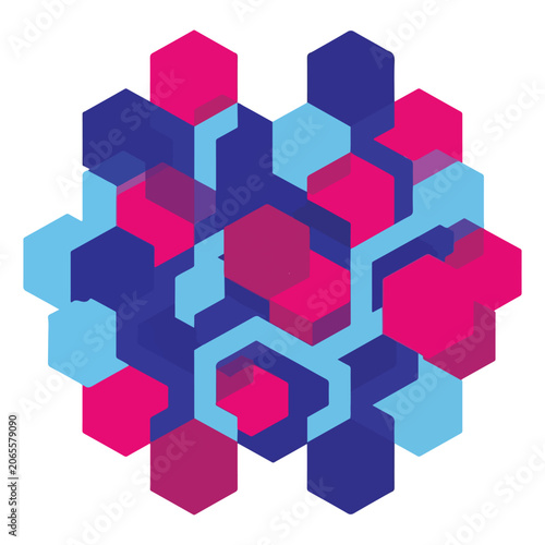 Vibrant pink blue hexagonal geometric pattern design