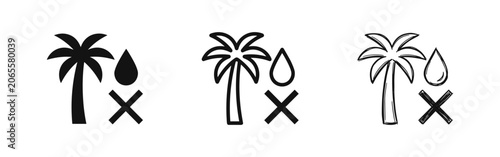 Slika na platnu Palm tree water scarcity and drought icon set in solid, outline, and sketch styl