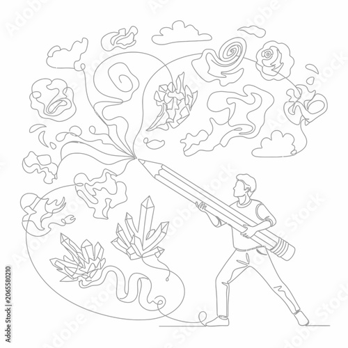 Obraz na plátně Man spraying colorful creative idea thoughts.