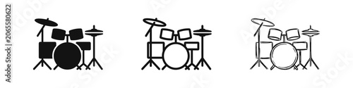 Wall Mural Drum Kit Musical Instrument Icons Set - Percussion Drums Set Graphic