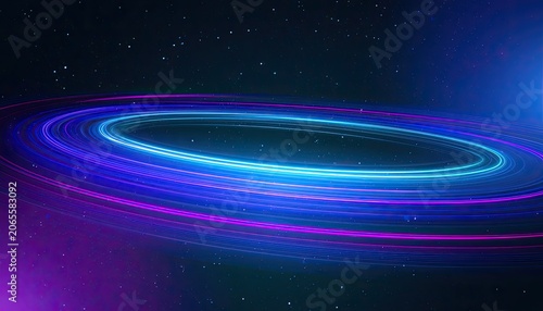 Swirling cosmic rings of neon blue and magenta light in deep space