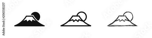 Εκτύπωση καμβά Mount Fuji with rising sun icon set