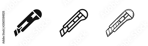 Obraz na płótnie Utility knife box cutter icon set in solid, outline and hand-drawn doodle styles