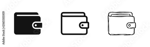 Schilderij op canvas Wallet Icon Set, Finance and Money Symbols in Solid, Outline and Hand Drawn Sket