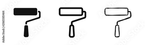 Obraz na płótnie Paint roller icon set in solid, outline, and hand-drawn styles, representing home renovation and painting tools