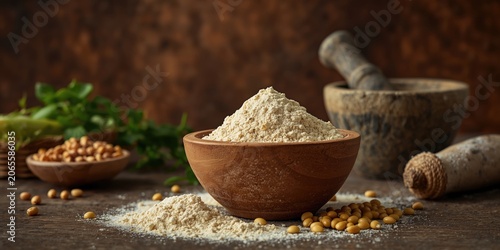 Organic corn flour in woode...