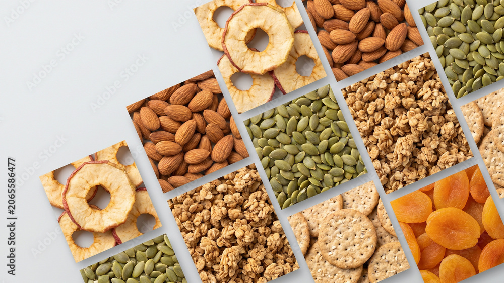 Fototapeta premium Creative Snack Board - Geometric Sliced Fruit and Nuts