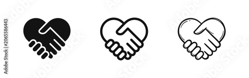 Bild auf Leinwand Heart handshake icon set, hands shaking in heart shape symbols, love partnership