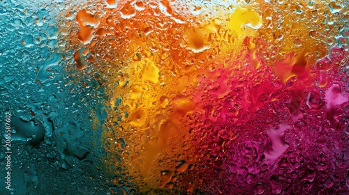 Colorful abstract texture of water droplets on a vibrant surface
