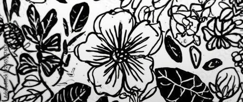 Black and white floral line...