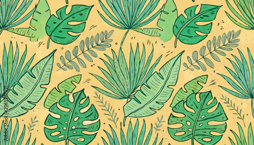 Tropical leaves seamless pattern botanical doodle surface design