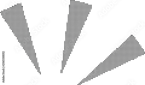 Three gray triangular shapes on a transparent background against a white surface