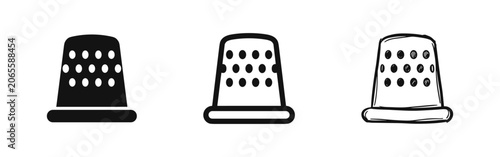 Foto Sewing Thimble Icon Set, Three Styles: Solid, Outline, and Hand-Drawn Sketch