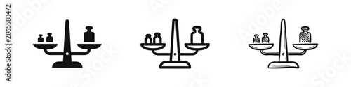 Slika na platnu Balance Scale with Weights Icon Set, Solid, Outline, and Sketch Styles