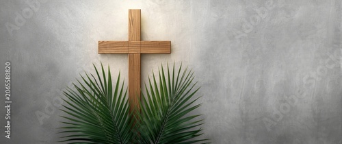 Wooden cross against a gray...