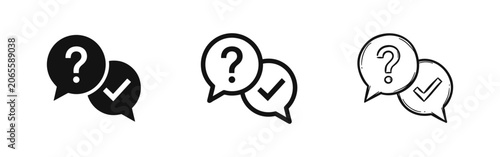 Photos Questions and answers FAQ speech bubble icon set for help and support