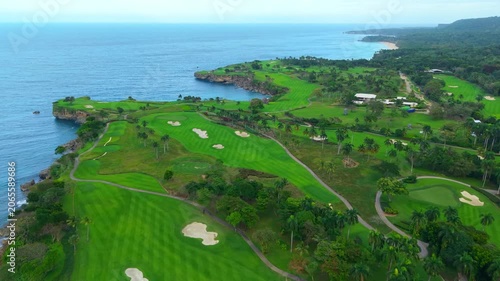 Aerial View of Luxury Coastal Golf Course Overlooking the Caribbean Sea