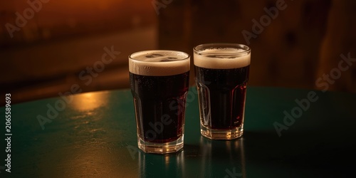 Two glasses of dark beer on...