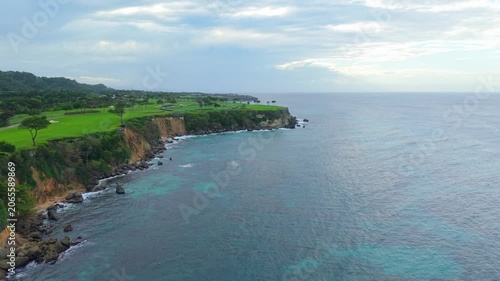 Aerial View of Tropical Coastal Cliffs Overlooking the Caribbean Sea