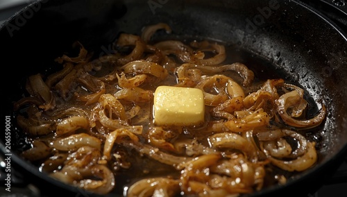 Sweet onions frying to cara...