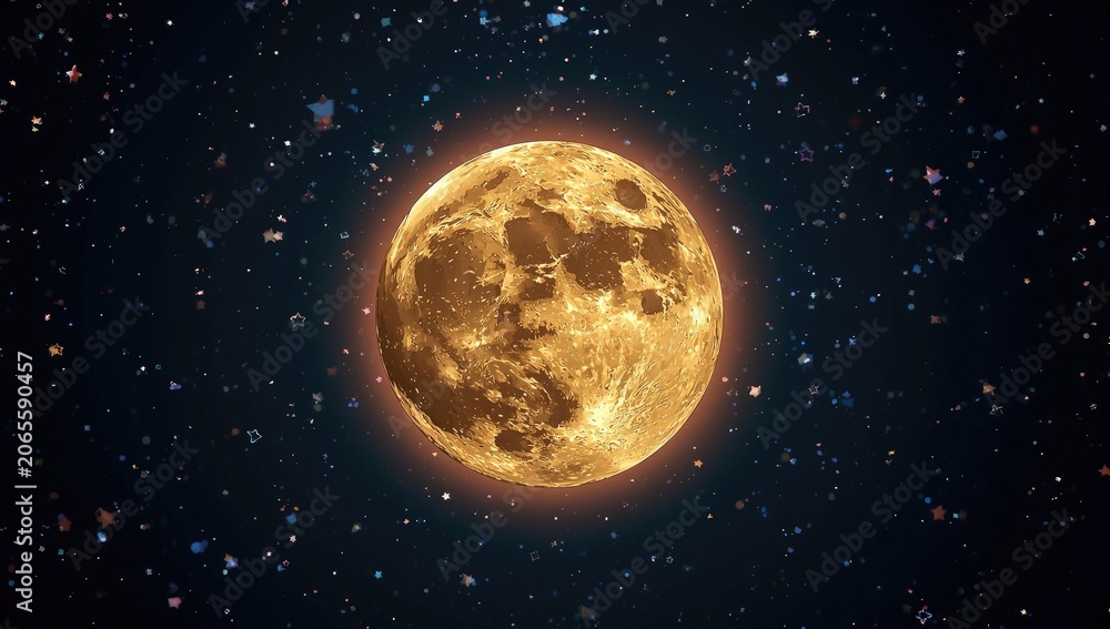 Naklejka premium Full moon glowing against a starry night sky