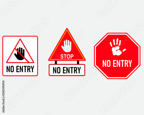 Vector no entry icons. Black red marks editable stroke. Collection of stop signs, forward movement is prohibited for people, vehicles