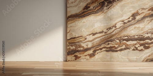 Rock wall closeup with hardwood flooring resemblance through beige and brown marble textures