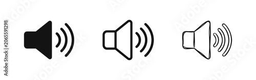 Speaker Volume Icon Set - Audio Sound Symbols in Solid, Outline, and Hand-Drawn Sketch Styles for Multimedia Design