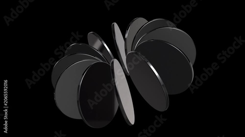 Abstract 3d composition of floating circular discs with metallic finish and sharp geometric edges
