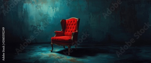 Red vintage armchair agains...