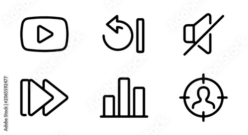 Obraz na płótnie Vector Icons: Play Button, Undo, Mute, Fast Forward, Bar Chart, Target Audience