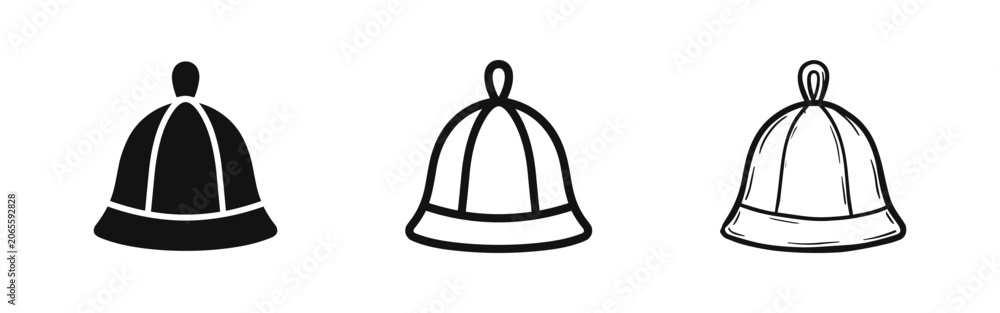 Fototapeta premium Bell icon set: solid, outline, and sketch style