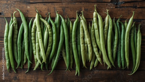 Fresh green beans arranged ...