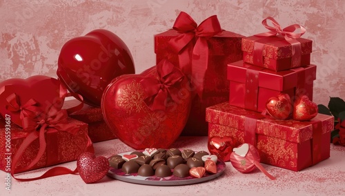 Red heart-shaped boxes and ...