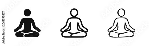Foto Person meditating in lotus pose vector icon set in solid, outline, and doodle styles