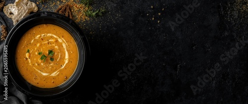 Bowl of creamy soup with sp...