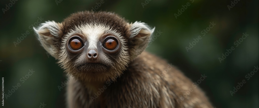 Fototapeta premium Close-up of a monkey with large eyes in a blurred background