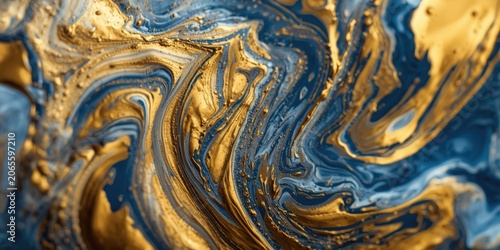 Blue and gold swirling abst...
