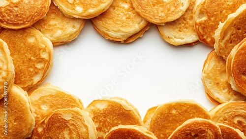 Stack of golden pancakes ar...