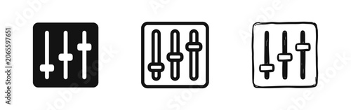 Fotografie Settings or Audio Mixer Icons: Solid, Outline, and Hand-Drawn