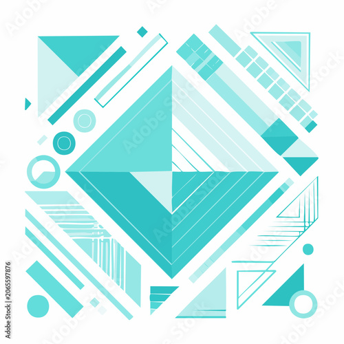 Abstract Geometric Design with Teal and White Shapes
