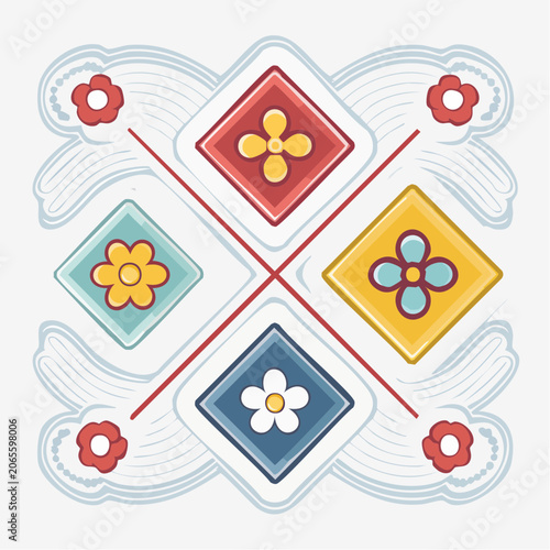 Colorful geometric floral pattern illustration