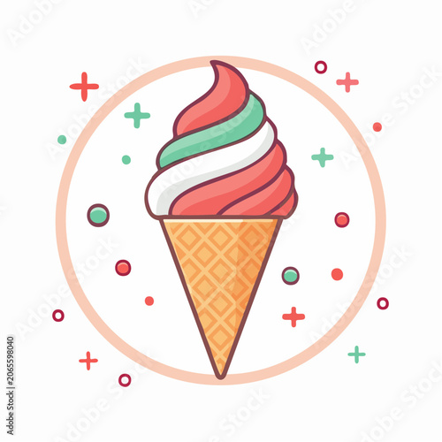 Colorful Ice Cream Cone with Swirls and Confetti