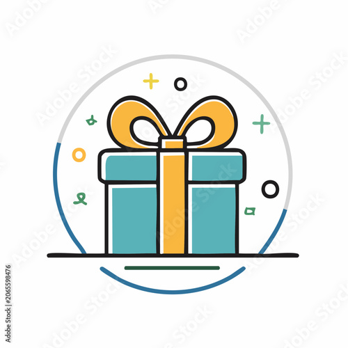 Gift Box Icon with Ribbon and Confetti