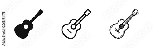 Foto Acoustic Guitar Icon Set in Solid, Outline and Hand Drawn Styles
