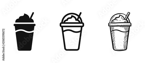 Canvastavla Milkshake or iced coffee drink icon set, take away beverage