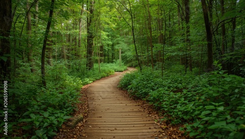Wooden walkway winding thro...