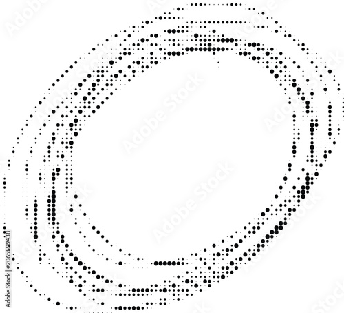 A black circular pattern made of small dots forms a transparent background design element.
